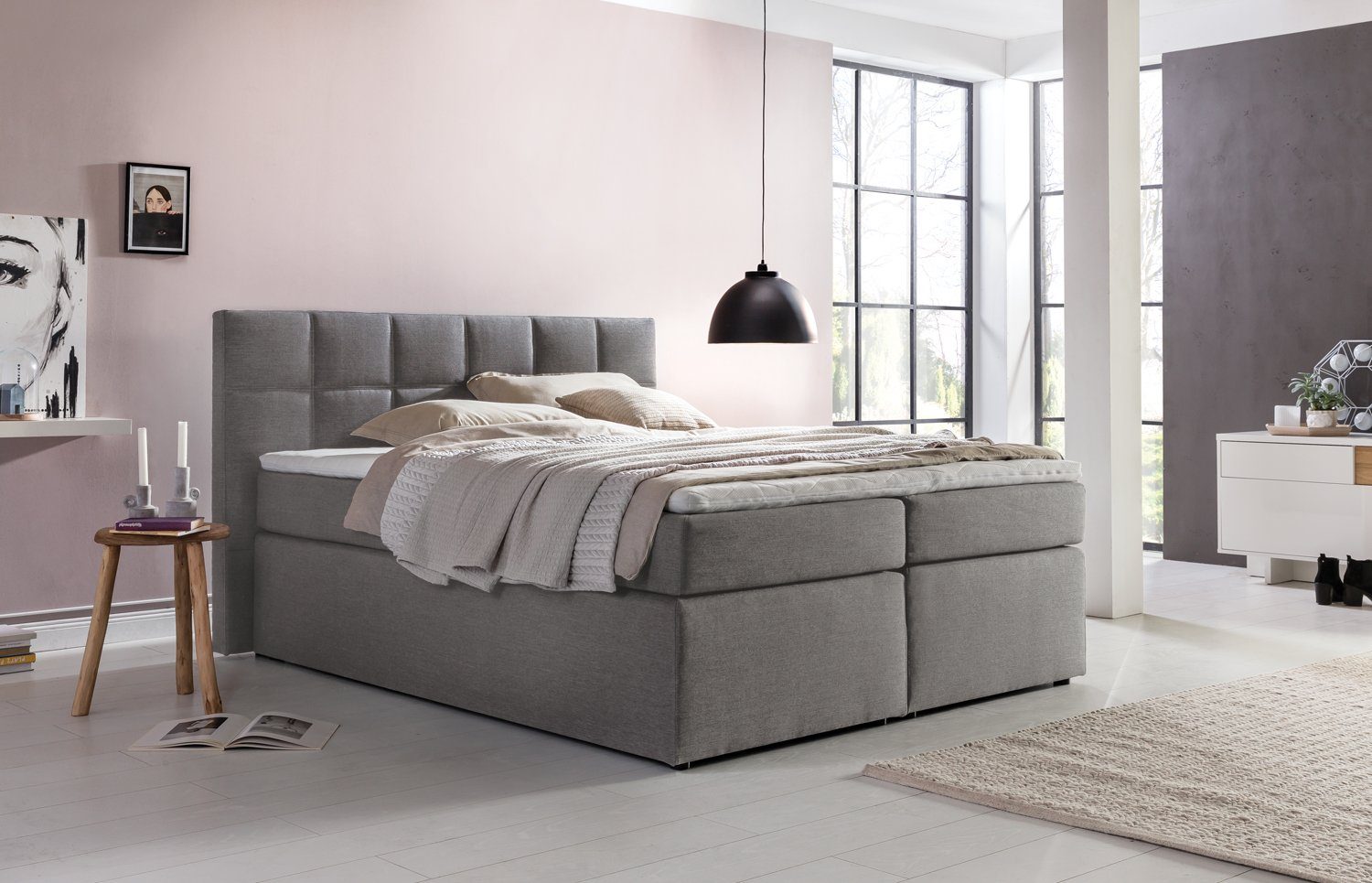 Möbelfreude Boxspringbett Boxspringbett Bea Hellgrau 220x200 cm H2, Hellgra günstig online kaufen
