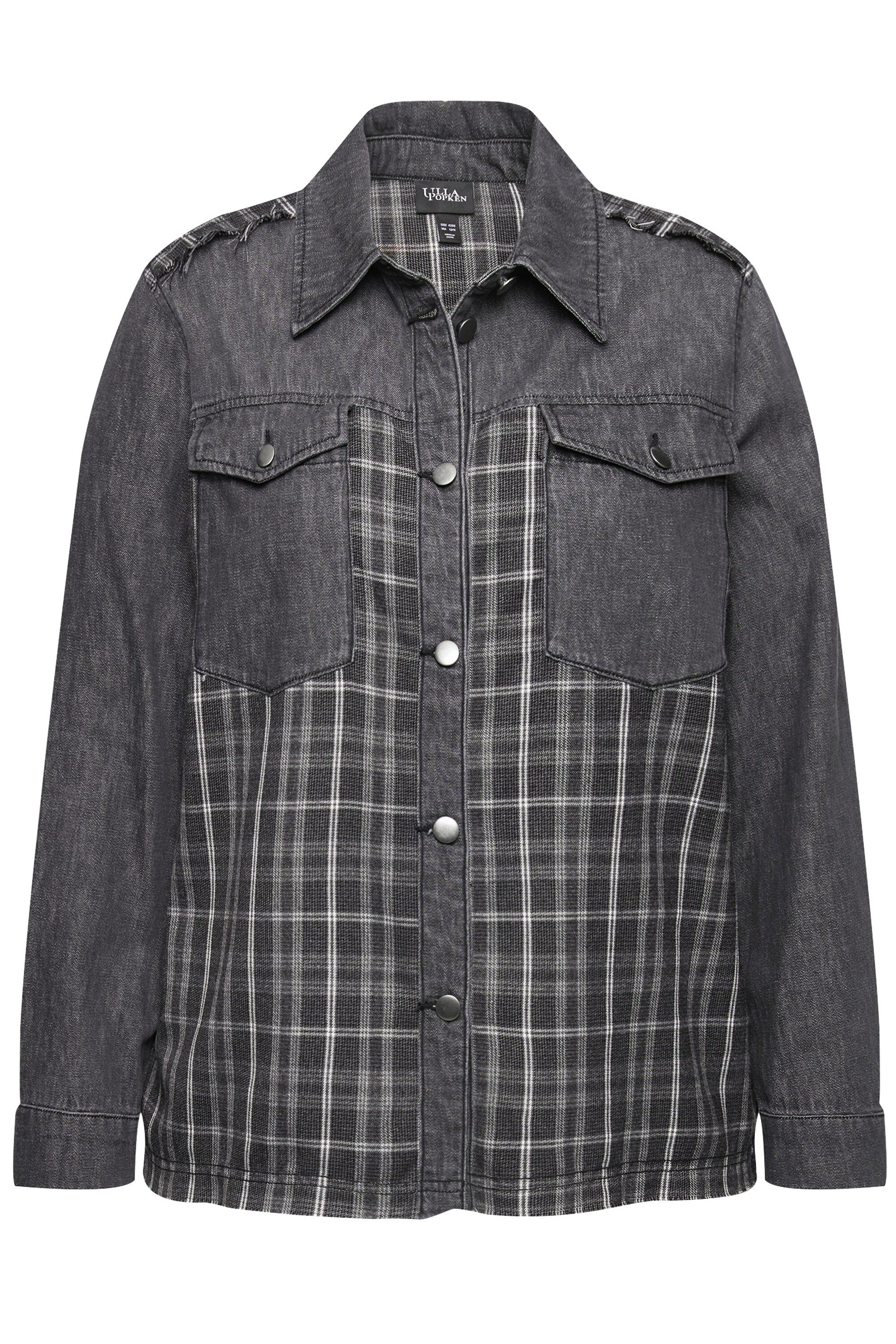Ulla Popken Longbluse Jeanshemd Flanell-Einsatz Hemdkragen günstig online kaufen