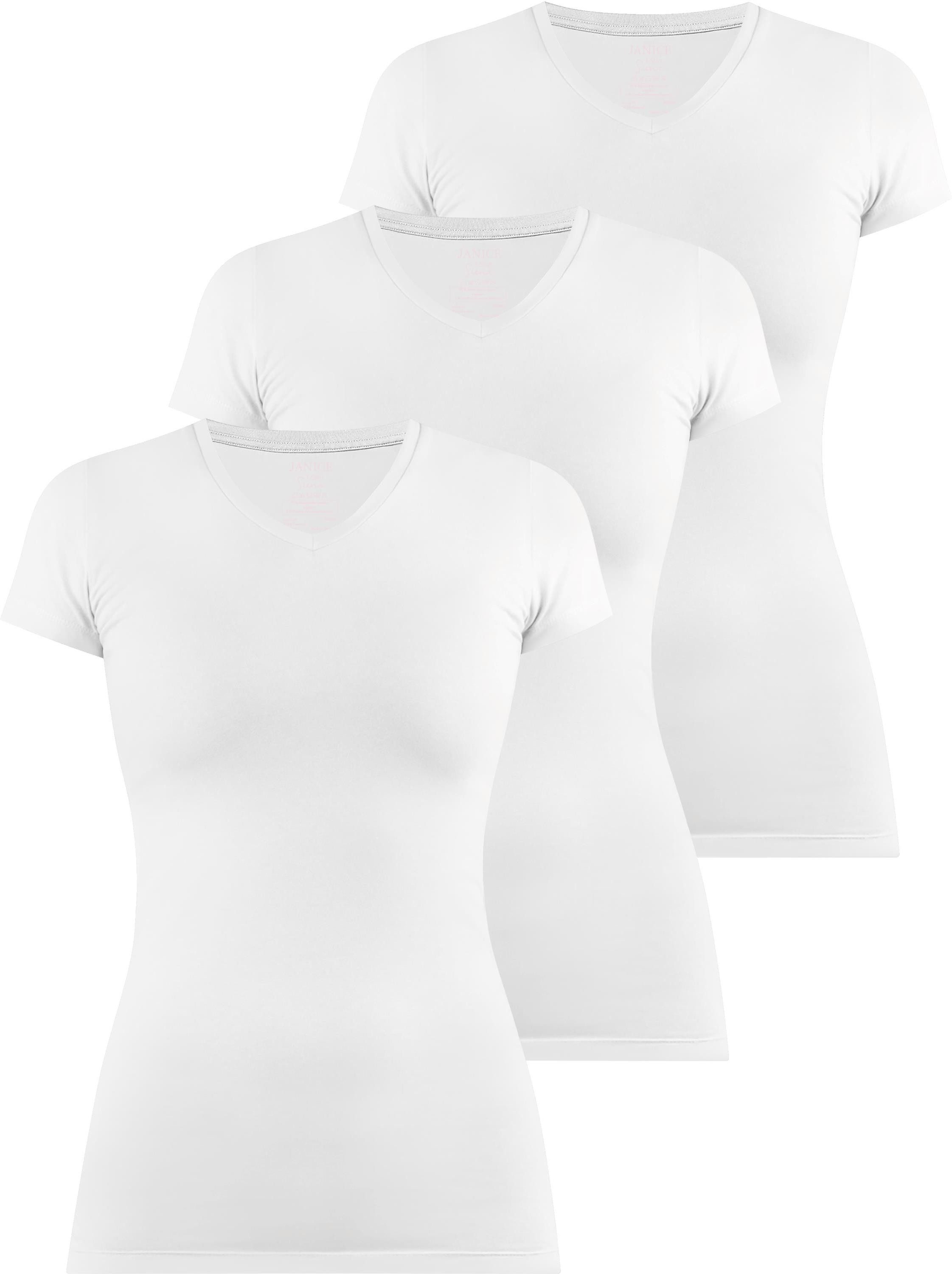 Janice Kurzarmshirt 3 x Figurbetontes T-Shirt mit V-Ausschnitt Siena Damen Basic kurzarm Shirt