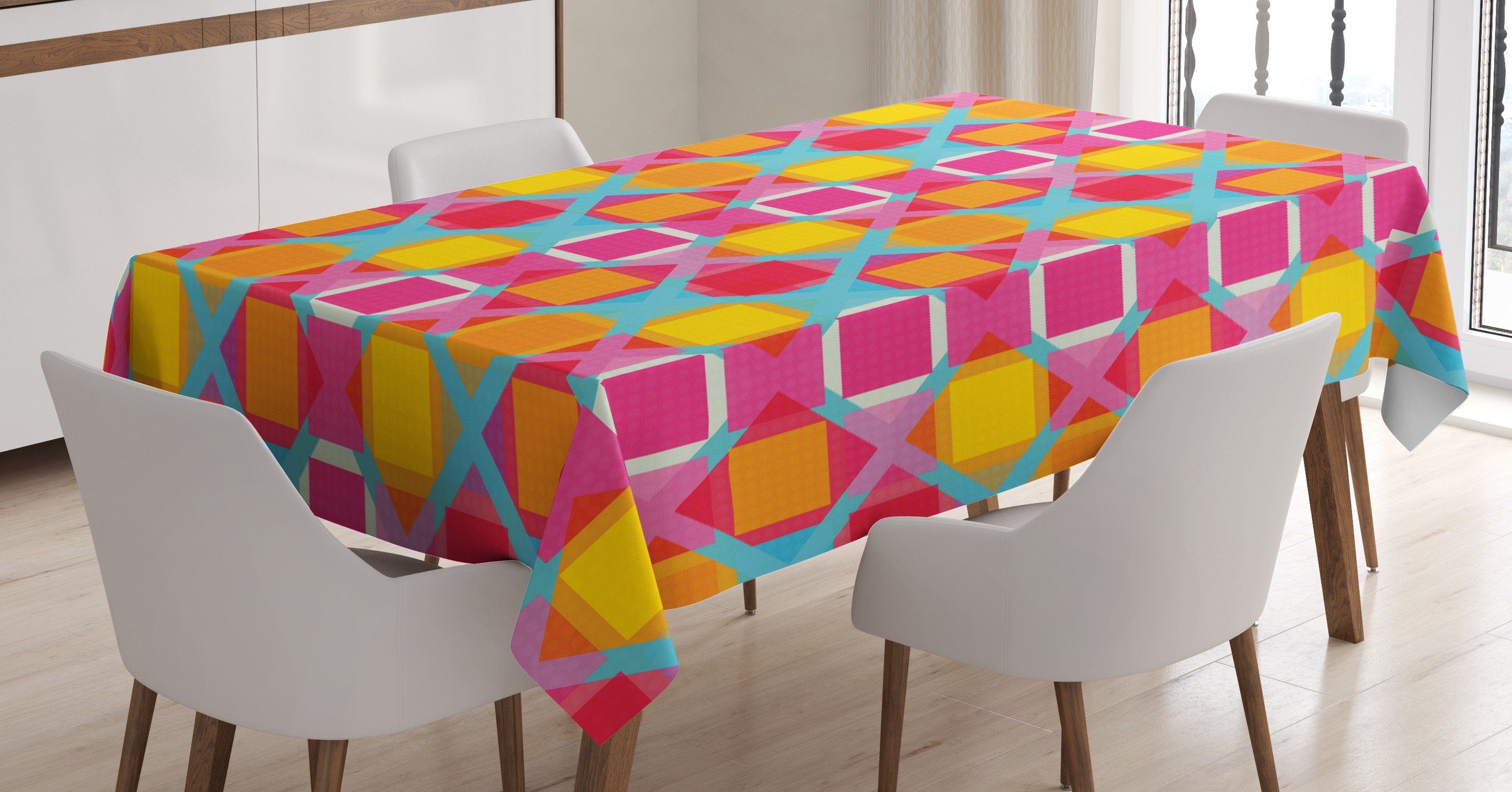 Waschbar Farbfest Abakuhaus Bereich Abstrakte Tischdecke Außen auf Klare Farben, Zeile Gitter Geometrisch geeignet Für den