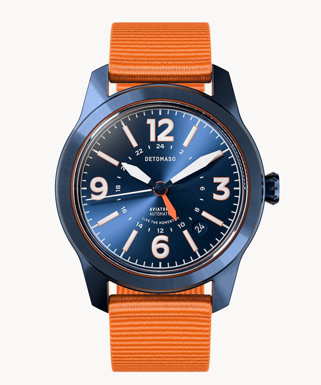 DETOMASO Automatikuhr AVIATORE AUTOMATIC GMT BLUE ORANGE