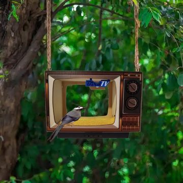 Liebesleben Voliere Vogelhaus für den Außenbereich, einzigartiges Vogelhaus in TV-Form, Futterhäuschen aus Holz, großer Sitzbereich auf der Terrasse