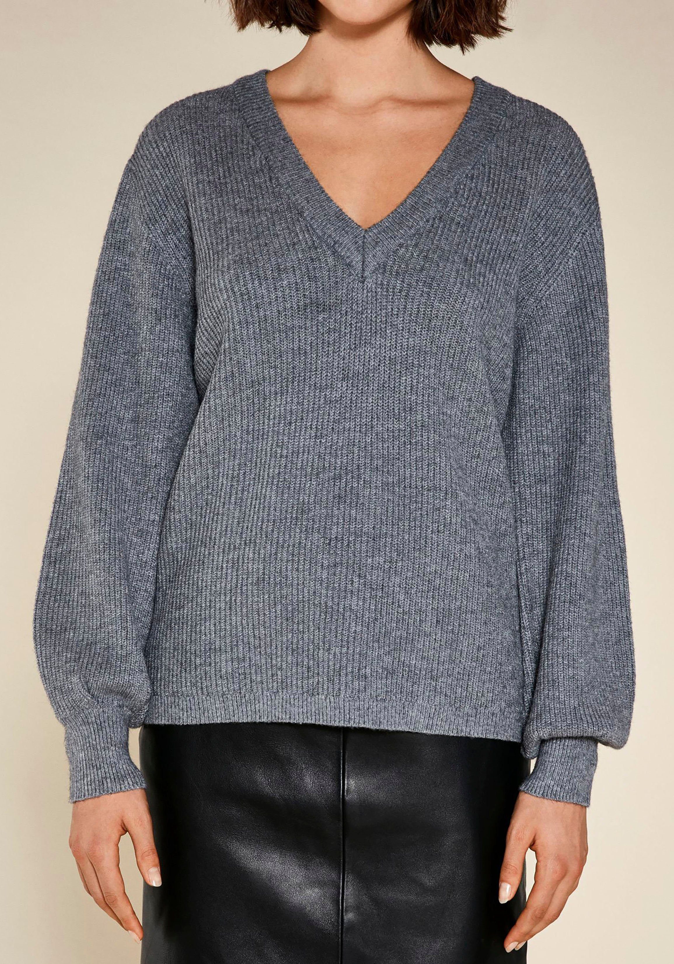 Damen Pullover Object V-Ausschnitt-Pullover OBJMALENA aus softem Viskose-Mix, mit Rippstruktur