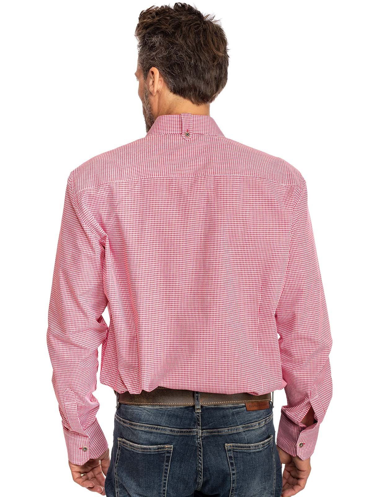 OS-Trachten Trachtenhemd Karo (Slim Langarmhemd Fit) rot MAISACH