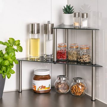 bremermann Küchenregal Glas-Eckregal, Küchenregal mit Glasplatten und Edelstahlfüßen, grau
