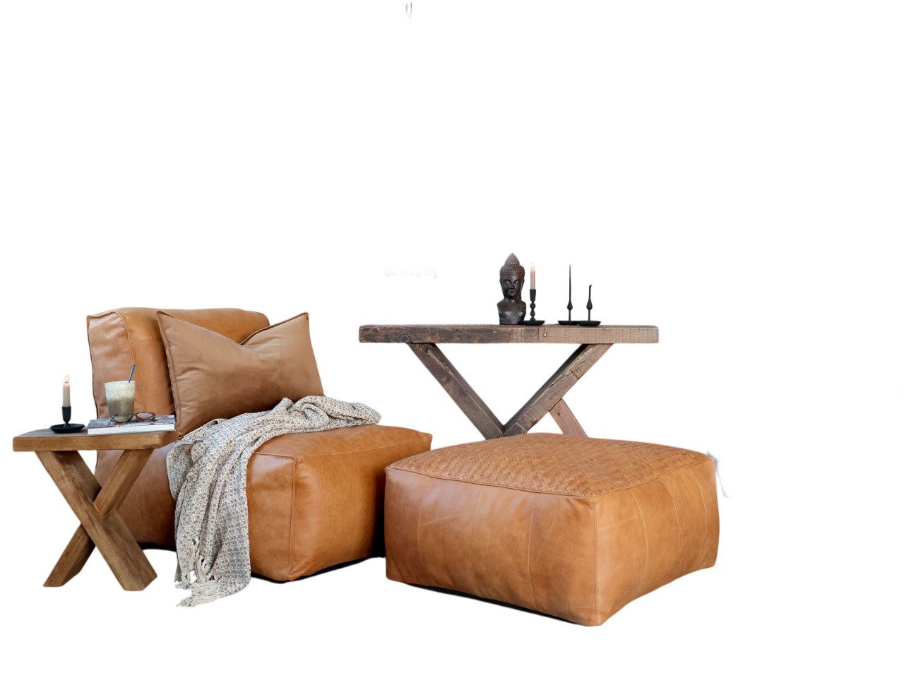 Chic Antique Sitzsack Retro Lounger Кресла Alexandre und Sitzhocker Echtleder