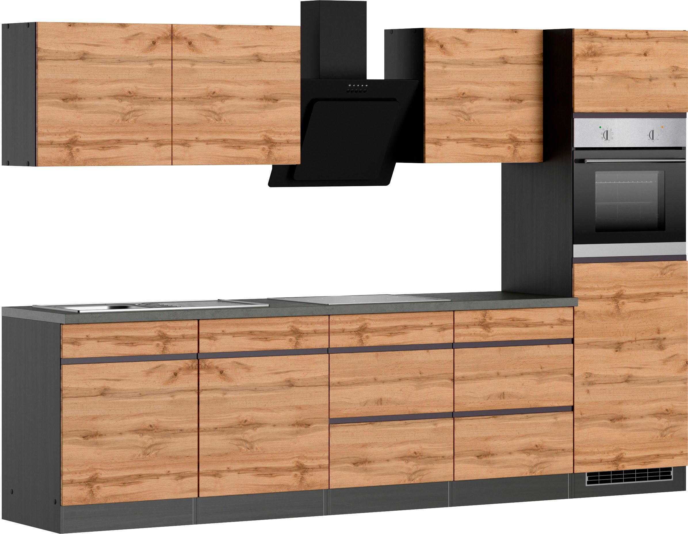 KOCHSTATION Küchenzeile KS-Riesa, Stellbreite 300 cm, ohne E-Geräte