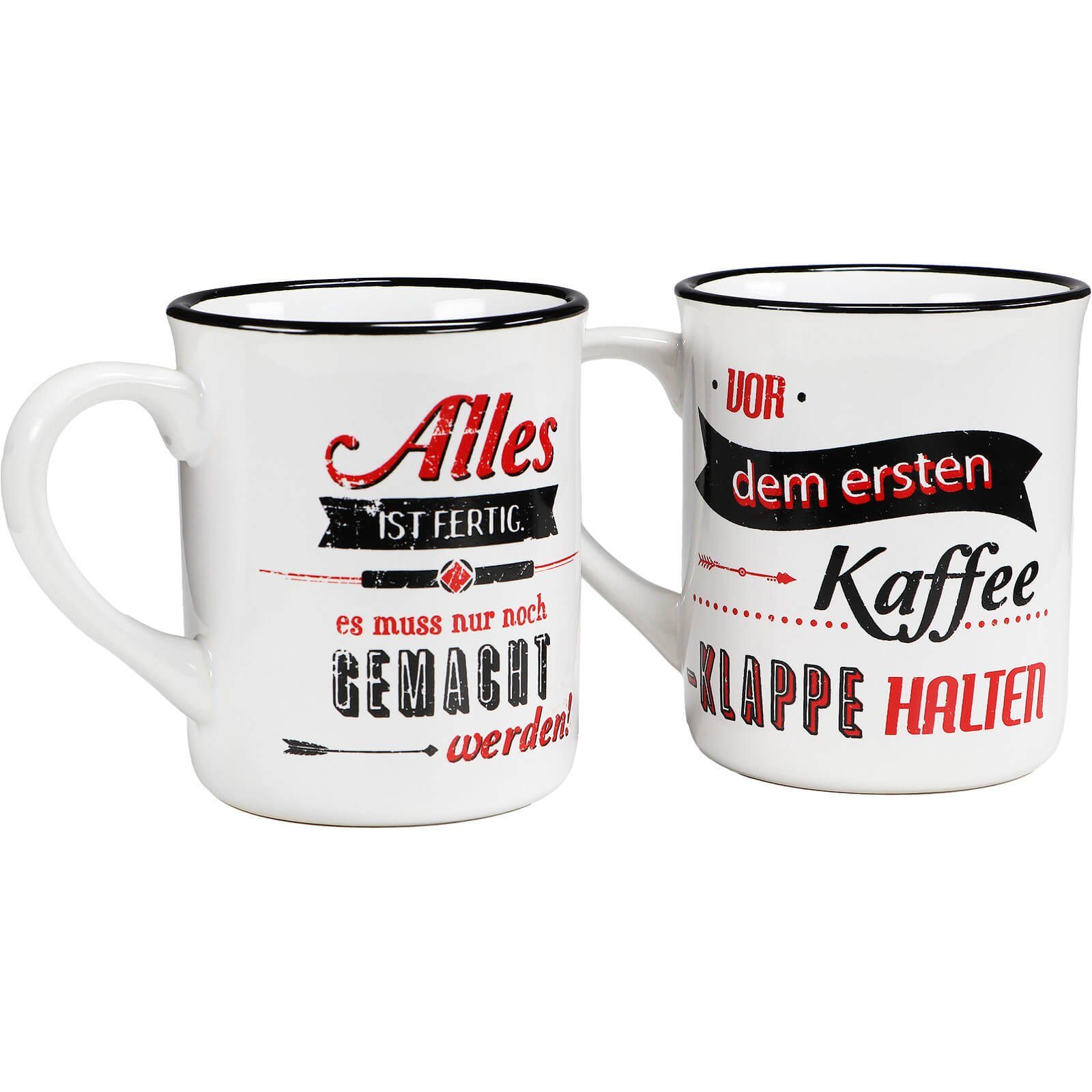 Out of the Blue Tasse 2er Set Kaffee Tasse Becher 300ml mit lustigen  Sprüchen, Steingut