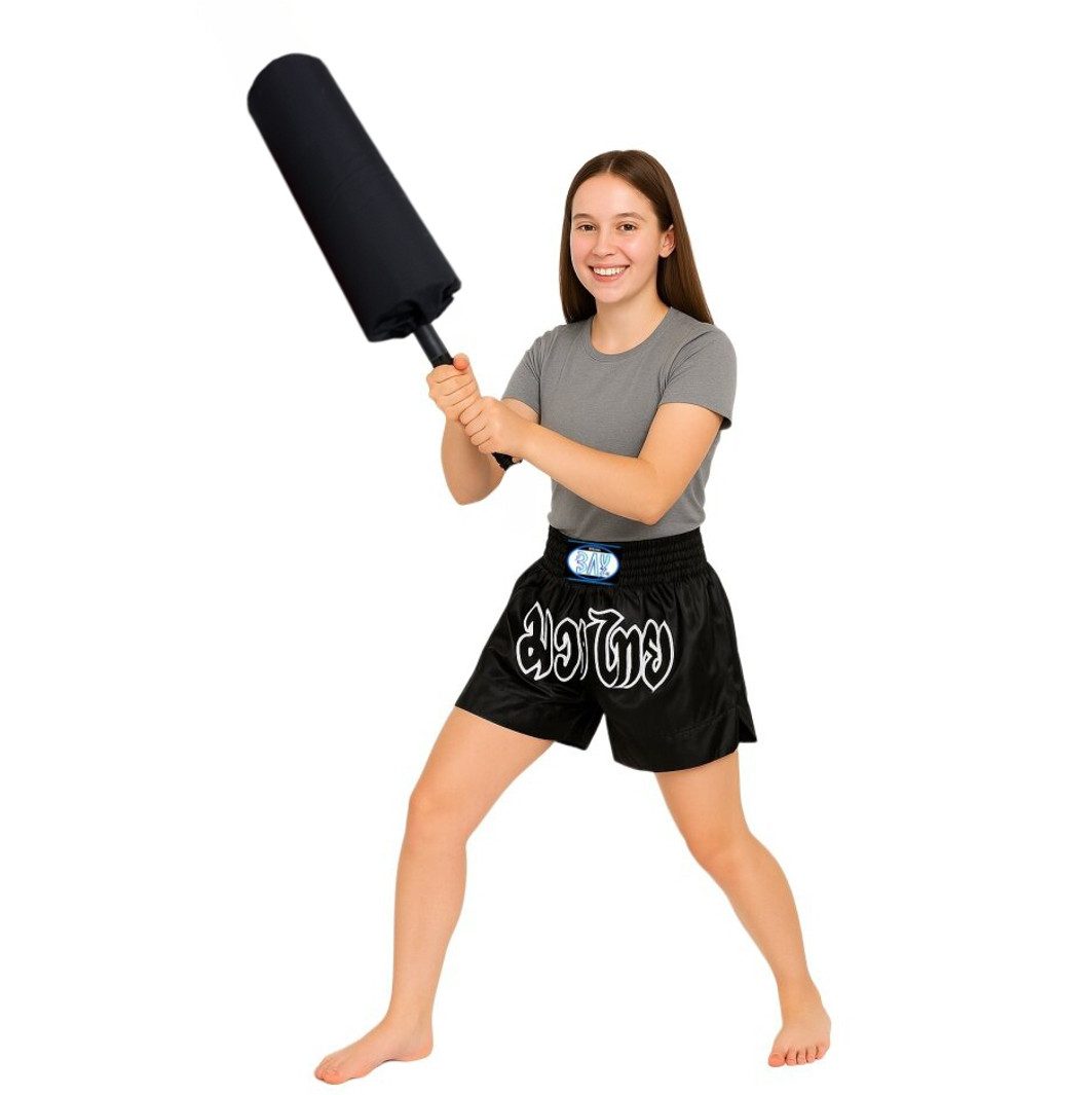 BAY-Sports Schlagpolster Blockierer Pads + Stiel Schaumstoffschläger Blocking Kissen Krav Maga, Rundes Schlagpolster mit Griff Abwehrtechniken üben