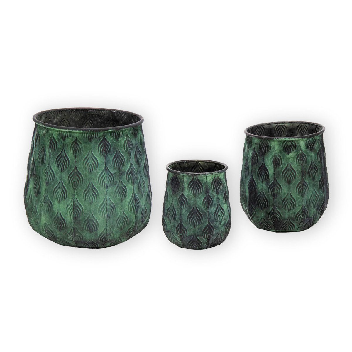Pflanztopf dekorativ, langlebig, (3 colourliving Serie Green handbemalt Blumentopf Cauldron 3er-Set St), Zinktopf