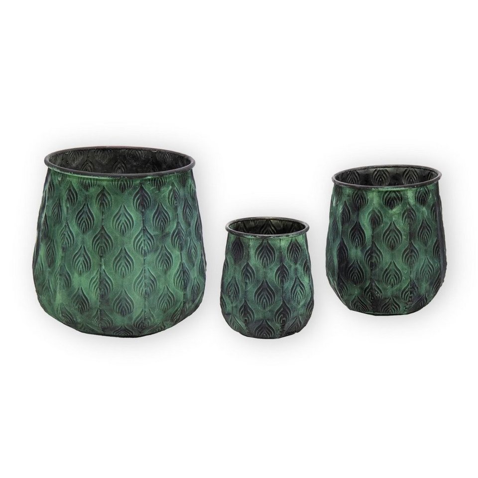 colourliving Blumentopf Pflanztopf Zinktopf Cauldron Serie Green 3er-Set (3  St), langlebig, dekorativ, handbemalt