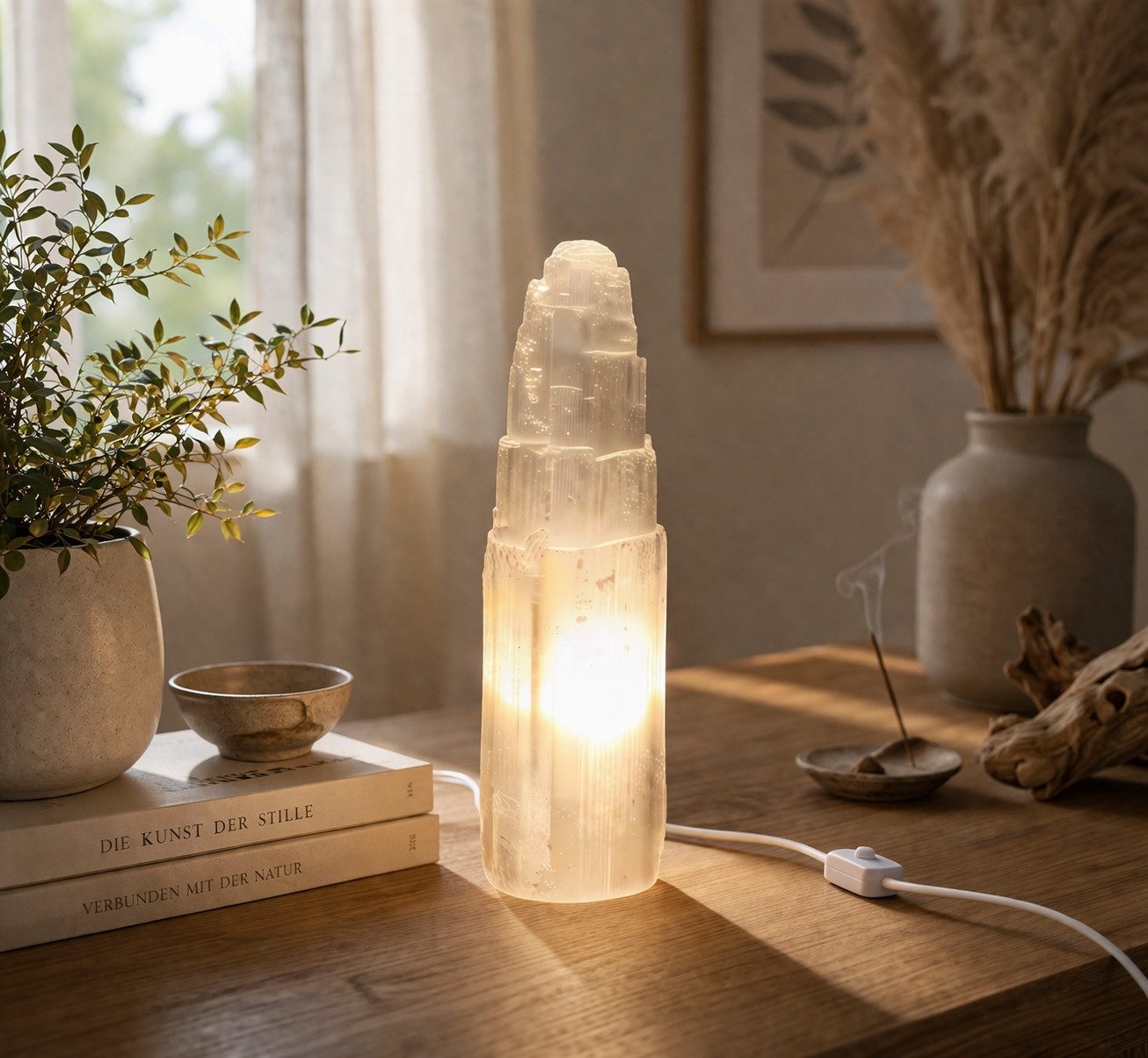 Heimtex Salzkristall-Tischlampe Selenit-Kristall-Turmlampe – Selenit-Lampe in 5 verschiedenen Größen