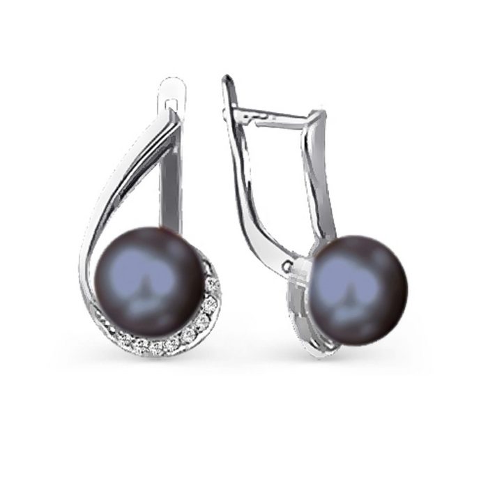 Zolotoy Paar Ohrhänger 708021648 Ohrringe Perle 925 Silber Ohrhänger Süßwasserperle Schwarz Zirkonia Silberschmuck für Damen