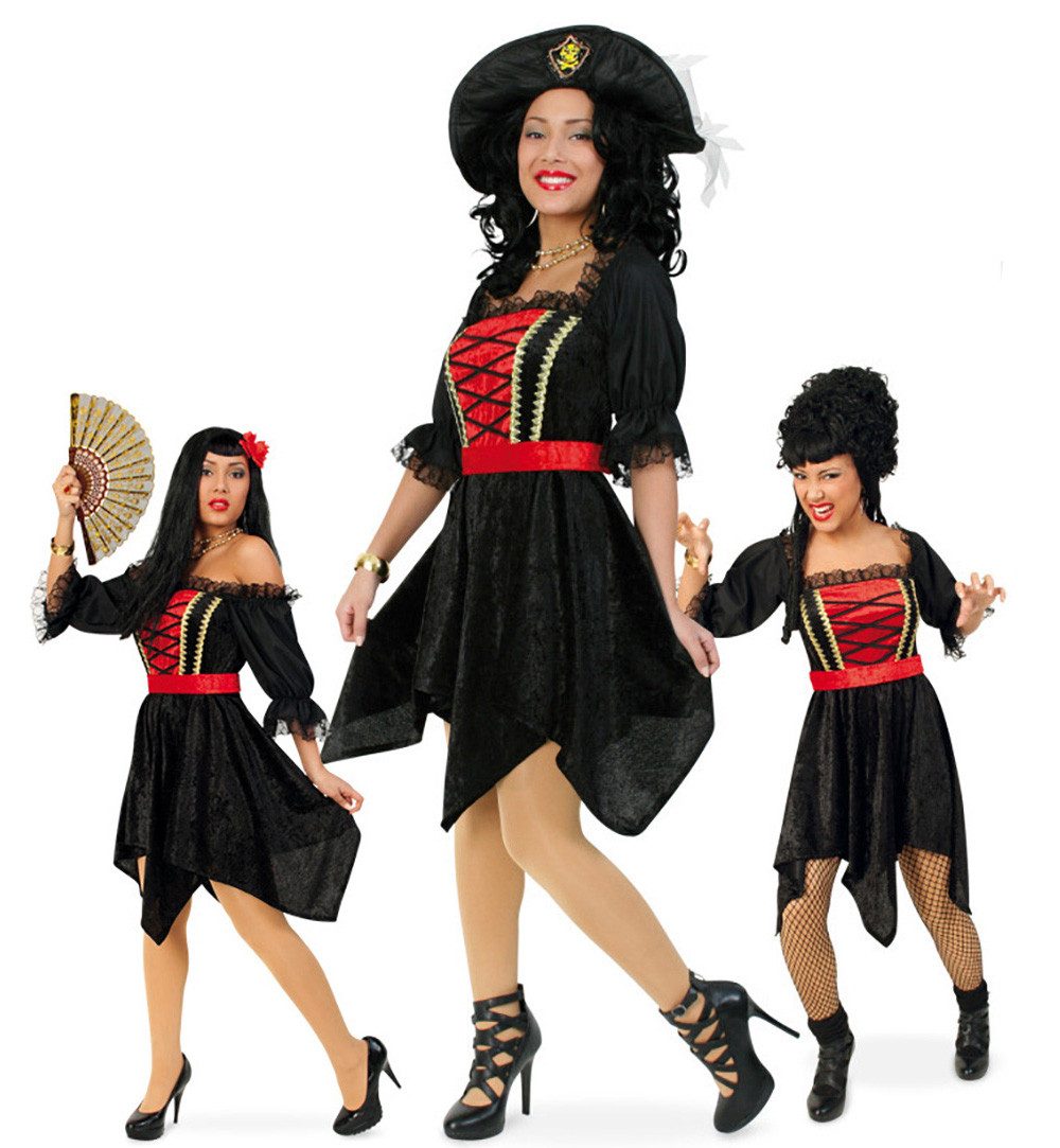 Fries Piraten-Kostüm Damen Kostüm Kleid Piratin Flamenco Tänzerin Vampir mit Gürtel, Hohe Qualität