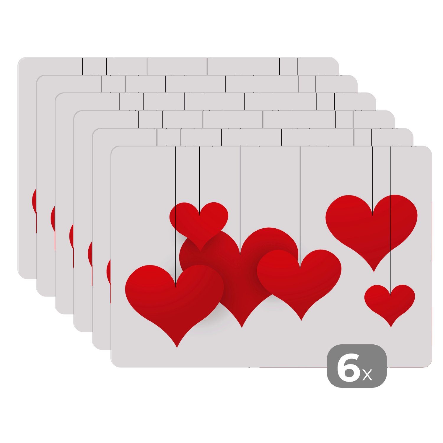 Platzset, Eine Illustration von roten Herzen auf dünnen Linien, MuchoWow, (6-St), Platzset, Platzdecken, Platzmatte, Tischmatten, Schmutzabweisend