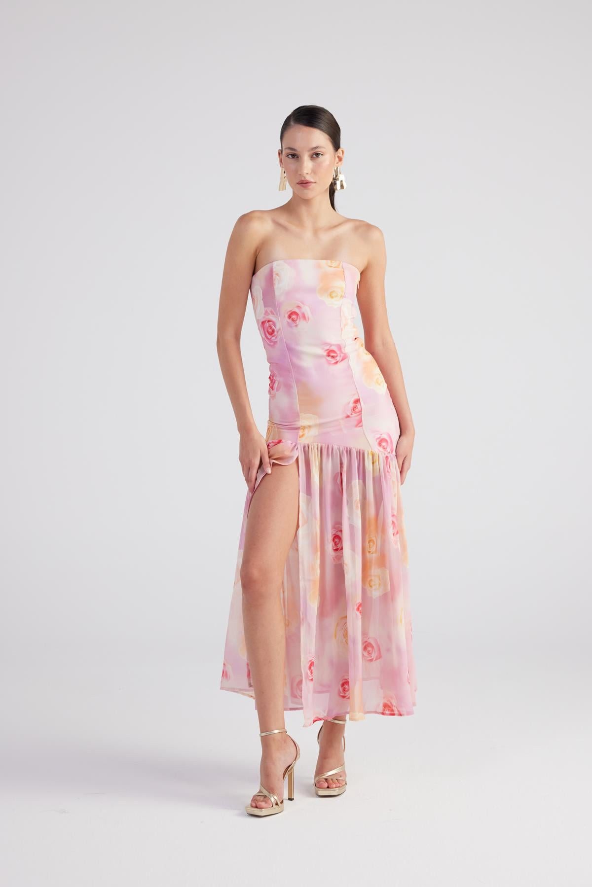 HOLLY LOLLY Midikleid Blumen Chiffon Maxi Kleid