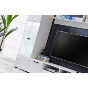 Furnica Wohnwand SWITCH TV-Schrank, 2 Vitrinen und 1 Regal Weiß matt/Weiß gloss