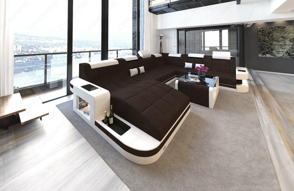 Sofa Dreams Wohnlandschaft Stoffsofa Wave XXL H Polster Stoff Strukturstoff Sofa, Couch wahlweise mit Bettfunktion graubraun-weiß