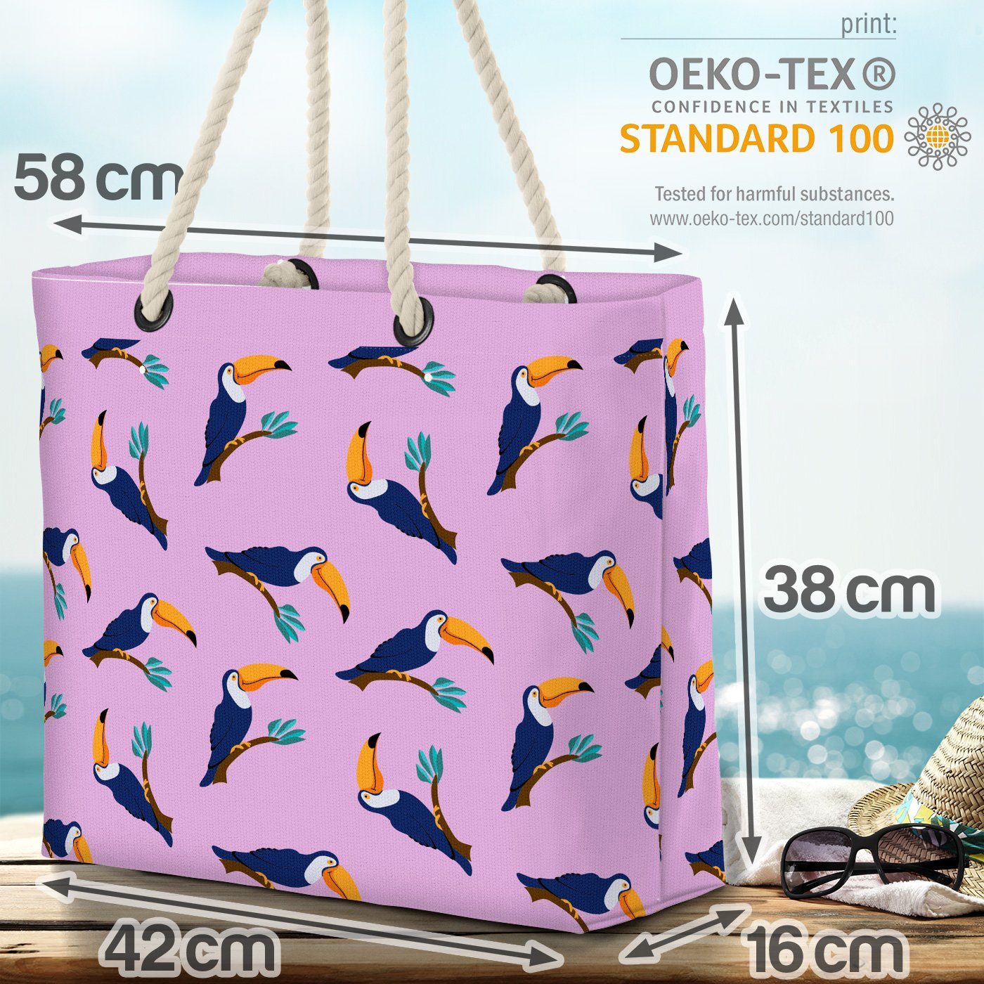 VOID Beach Bag Tukan Schnabel Muster Strandtasche Urwald Dschungel Kinder (1-tlg), Vogel Tiere Safari