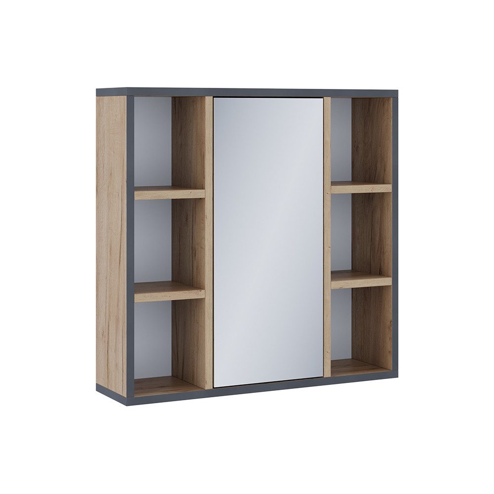 Vicco Badezimmerspiegelschrank Stephan, Goldkraft Eiche/Schwarz, 60 x 59.2 cm mit Regalböden und ... (1-St)
