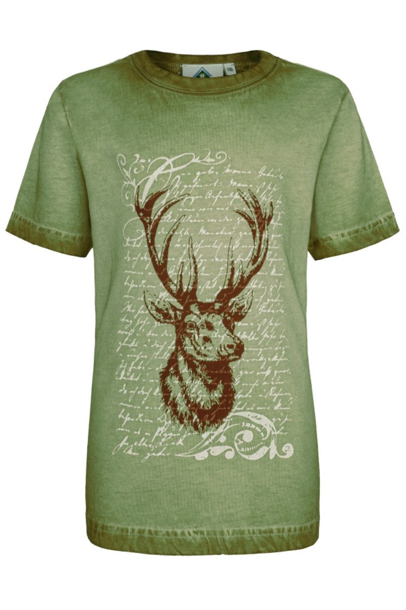 Isar-Trachten Trachtenhemd Trachtenshirt Kind - STOLZER HIRSCH - nadelgrün
