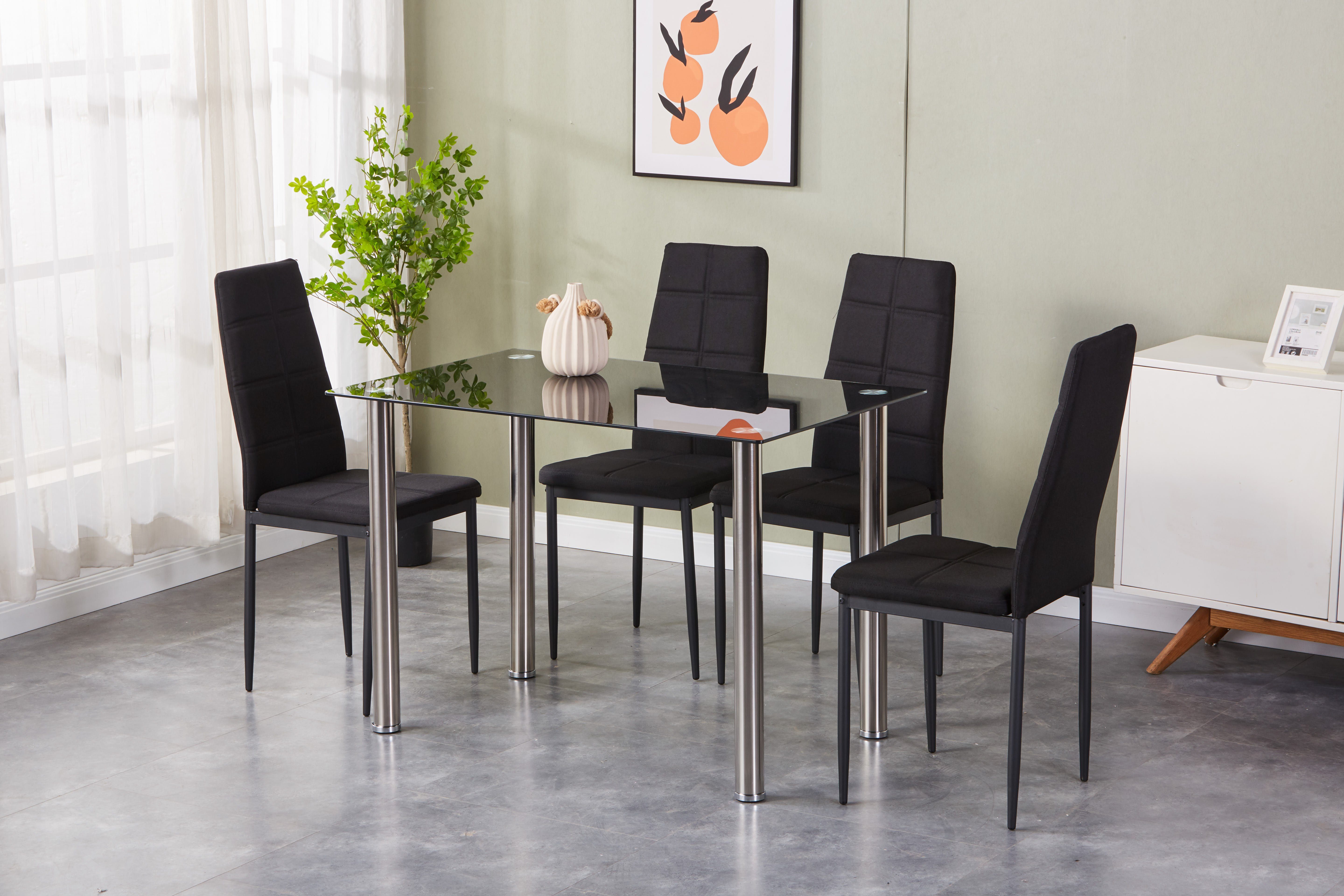 HOOZ Essgruppe 5-teiliges Esstisch-Set Küchentisch mit 4 Stühlen Esszimmergruppe Schwarz