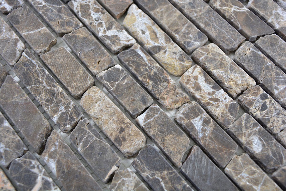 Brick Bodenfliese Marmor Mosaik Naturstein Castanao Mosani beige Bad dunkelbraun