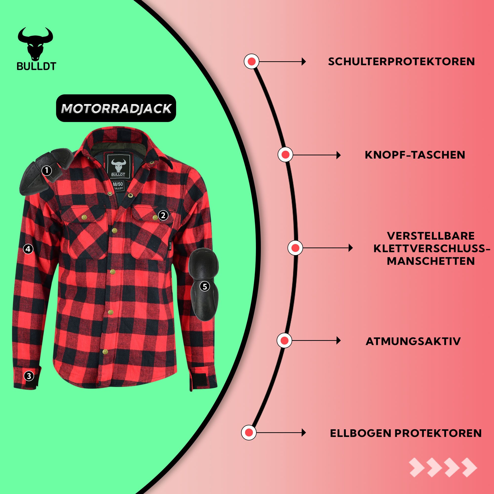 BULLDT Motorradjacke BLD1201 (mit 4 CE-Protektoren) BULLDT Herren Motorradh günstig online kaufen