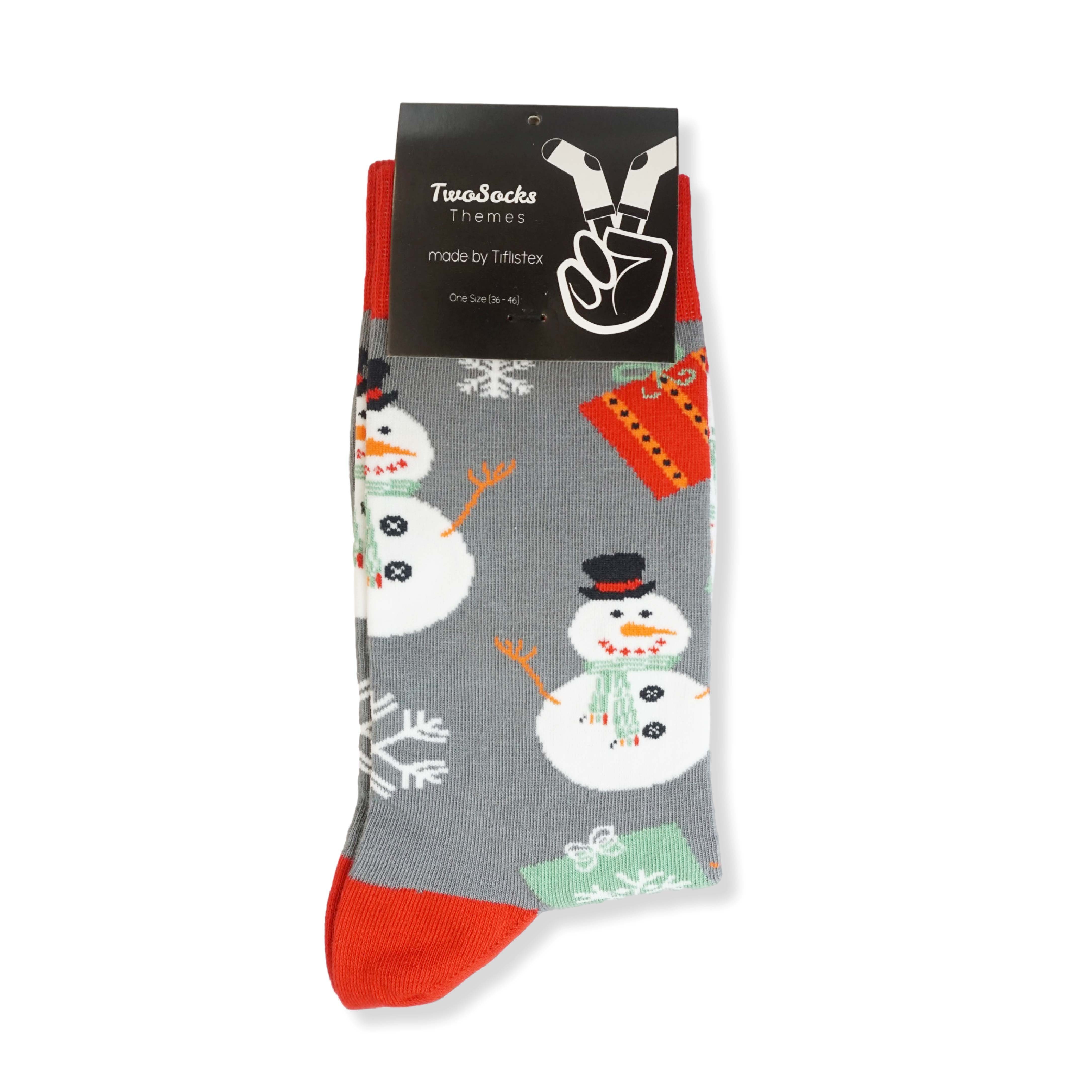 TwoSocks Freizeitsocken Weihnachtssocken Schneemann Socken für Damen und Herren Einheitsgröße (1 Paar)