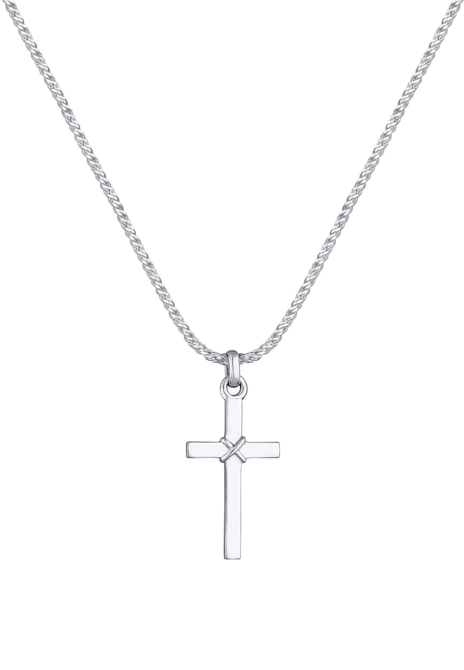 Herren Kreuz Kreuz Flach Kordelkette Anhänger mit 925 Kuzzoi Kette Silber,