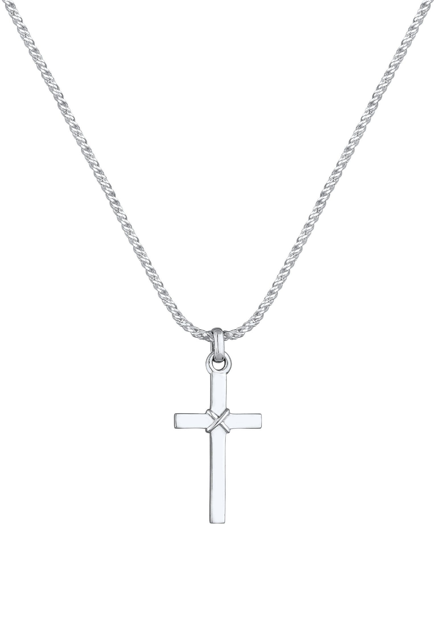 Kuzzoi Kreuz mit Anhänger Kordelkette Flach 925 Kette Silber, Herren Kreuz