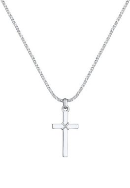 Kuzzoi Kette mit Anhänger Herren Kreuz Flach Kordelkette 925 Silber, Kreuz