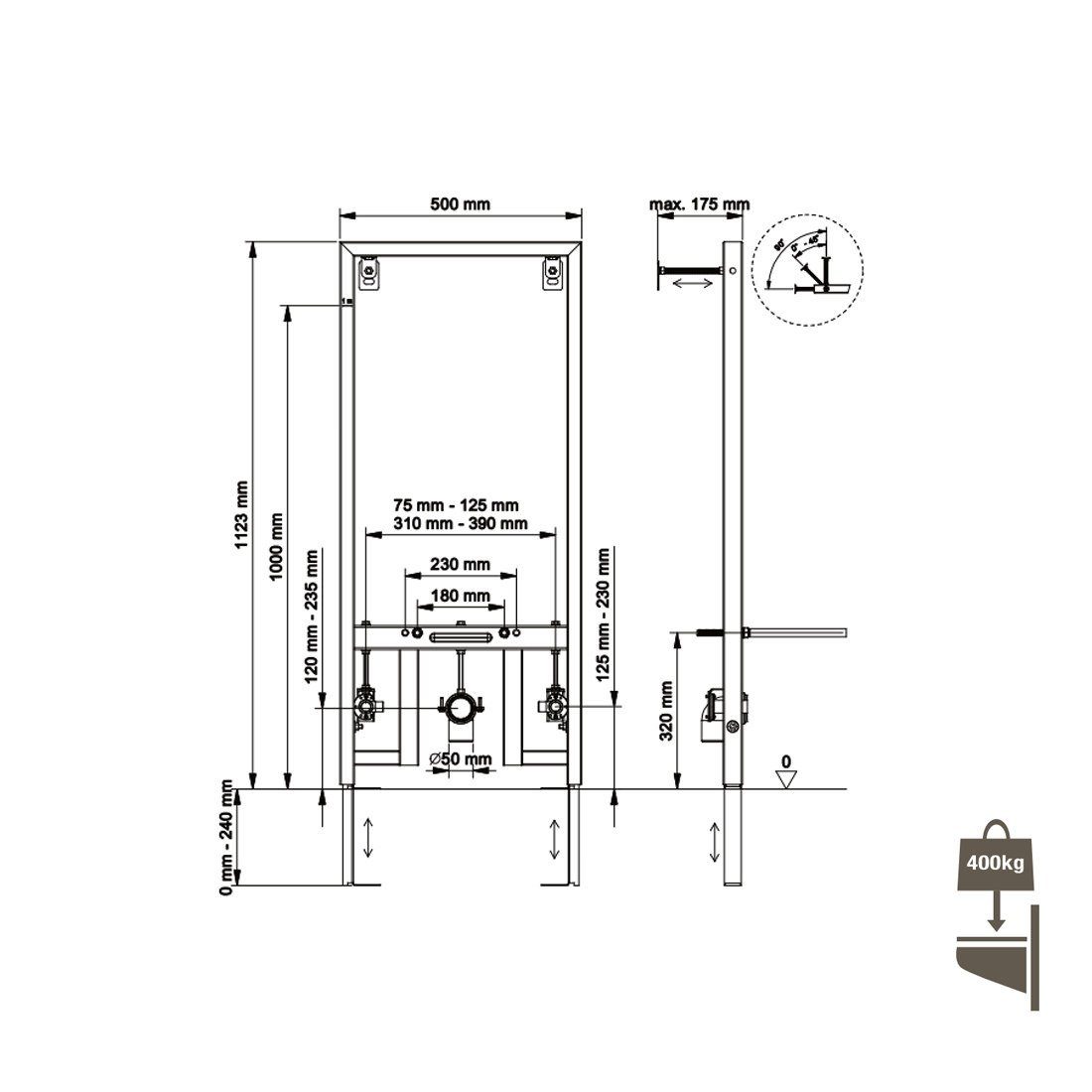 Belvit Vorwandelement WC BV-VR4001, einzel, 1 St., Belvit Trockenbau Vorwandelement, Montageelement für Bidet