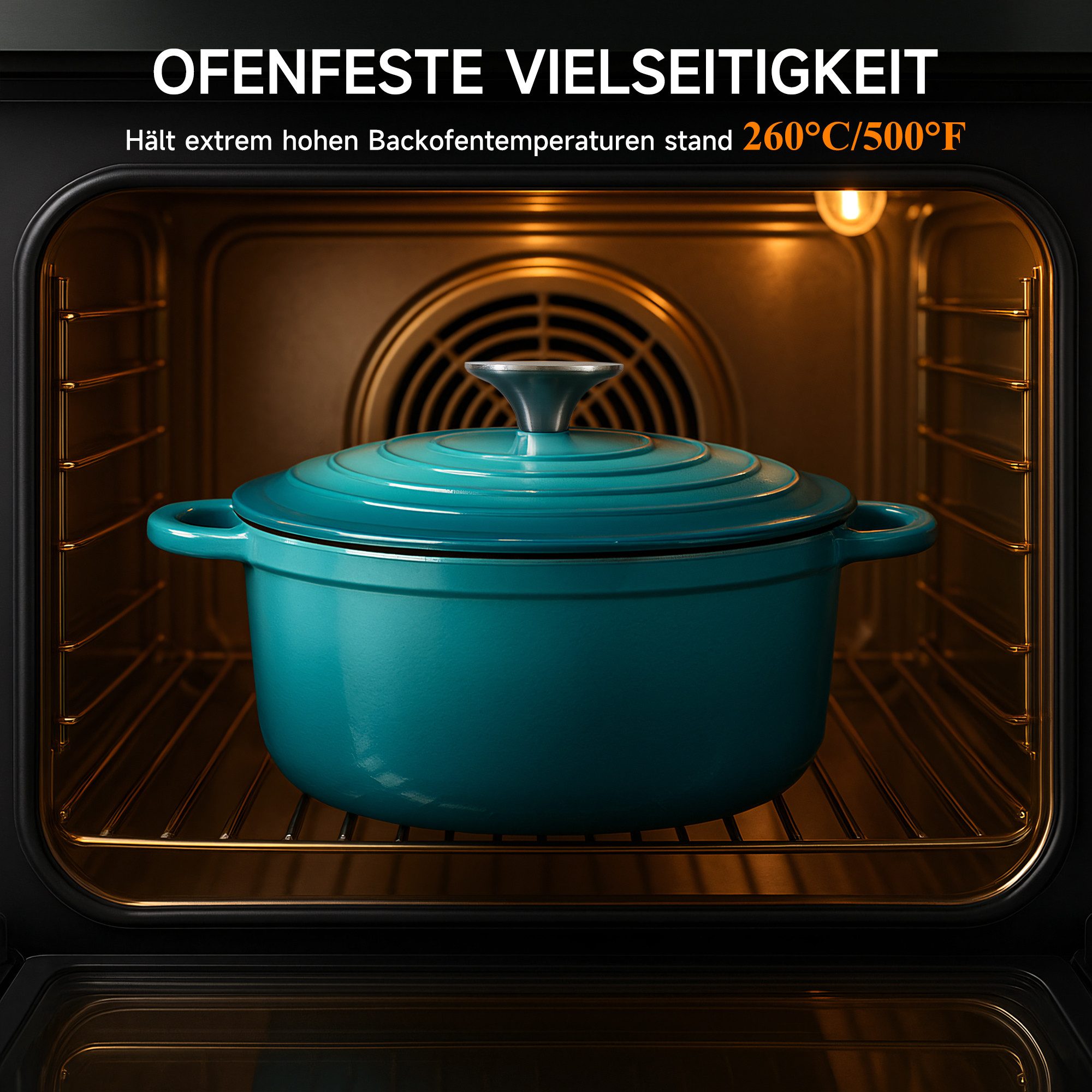 Zedelmaier Bräter Gusseisen Topf 22/24/26cm Incl. Silikon Topflappen Topfuntersetzer, (Set, 1 Pot mit 1 lid, 2 Ofenhandschuhe, 1 Topfuntersetzer), Backofengeeig – Bild 4 von 5