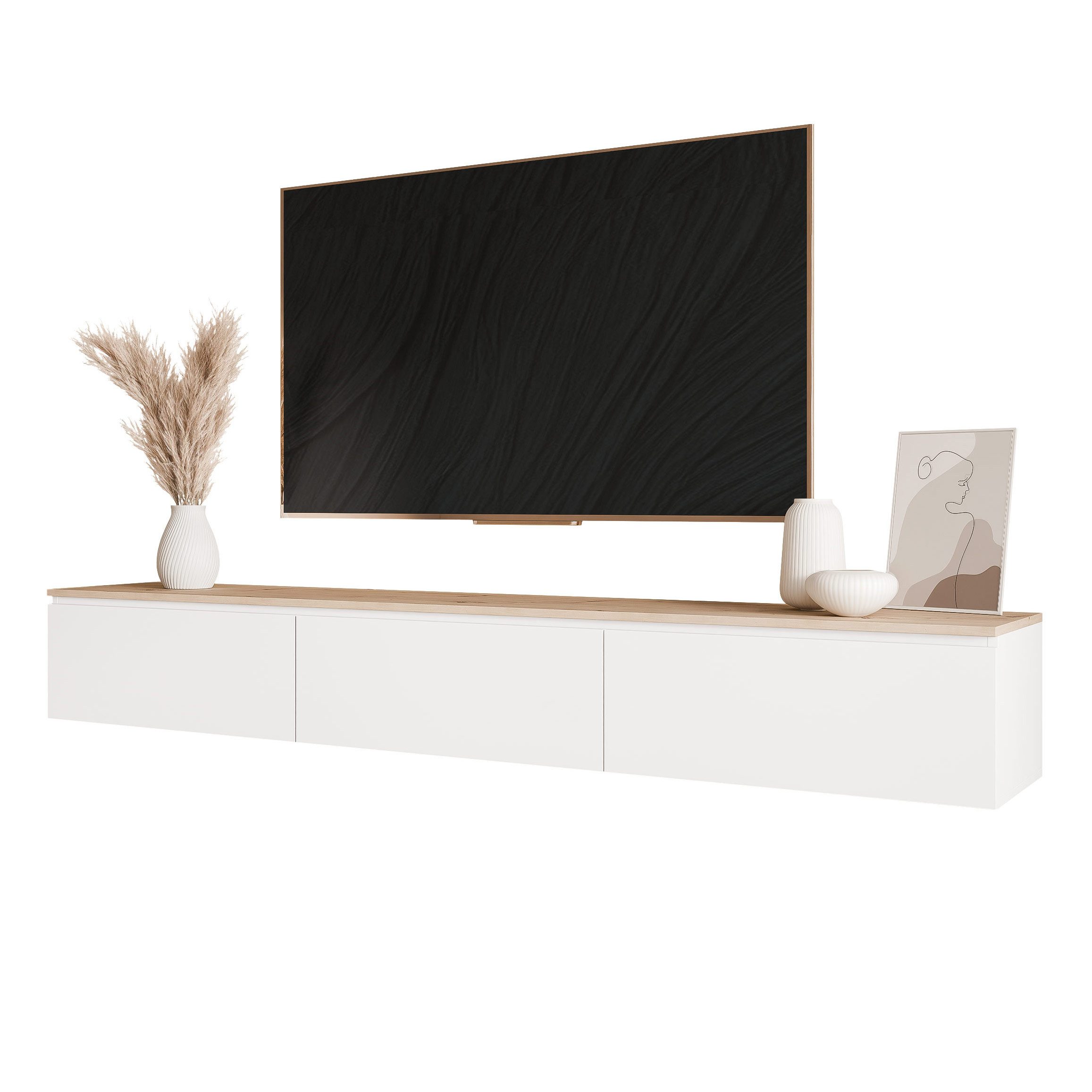yourhouse24 Lowboard TV SELIA 200 in Weiß & Eiche Hängend – Skandinavisches Design