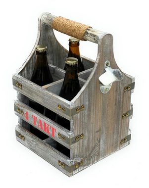 DanDiBo Flaschenhalter Bierträger mit Flaschenöffner Flaschenträger 4 Takt 96034 Flaschenkorb aus Holz 4er Bier