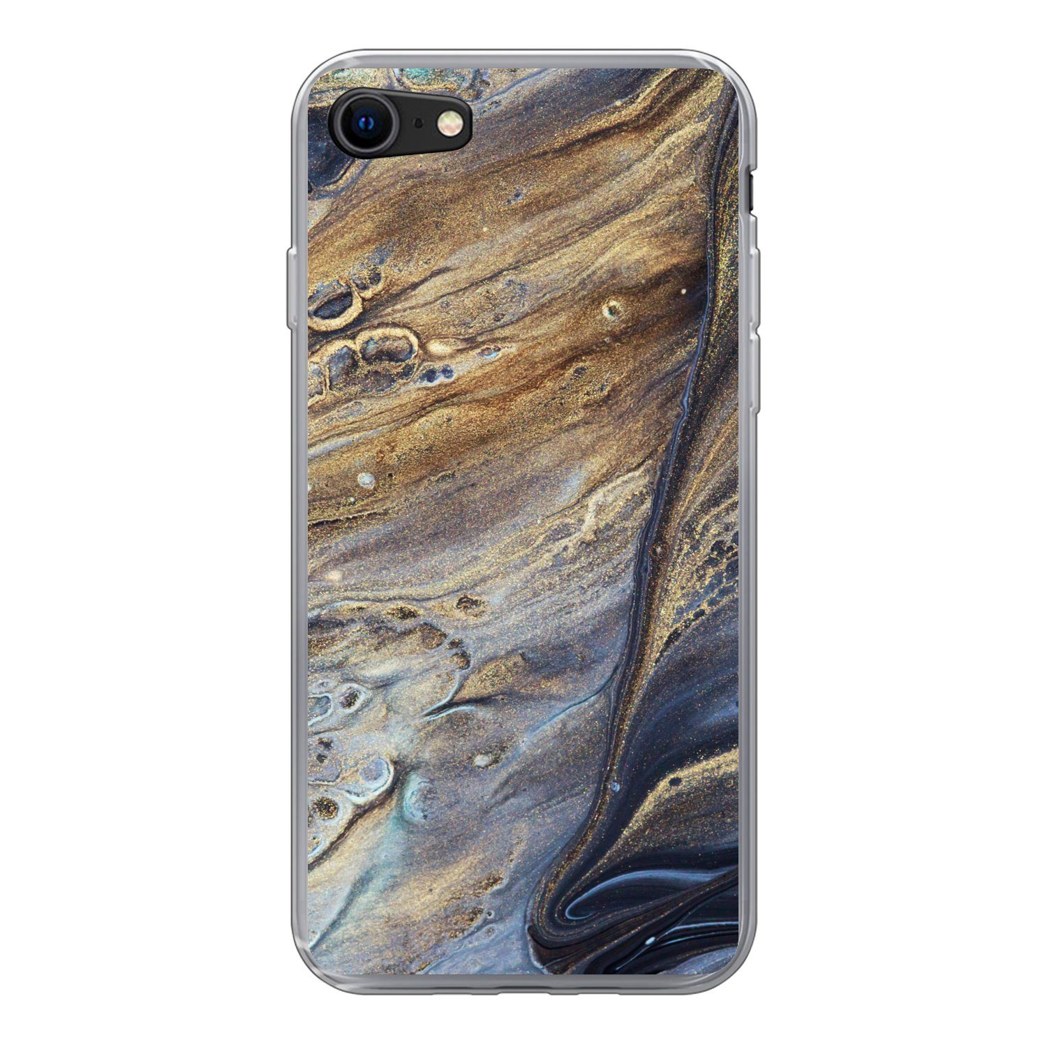 MuchoWow Handyhülle für Apple iPhone 8 Marmor - Gold - Aquarell - Textur - Marmoroptik, Smartphone-Bumper, Print, Handy Schutzhülle Dünn