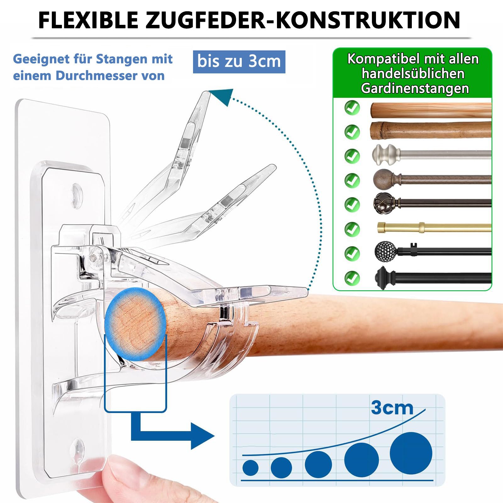 FOUORTUNATE-BEE Gardinenstangenhalter Gardinenstangenhalterungen ohne Bohren, selbstklebende Gardinenstangenhalter, verstellbare, nagelfreie, (Gardinenstangenhaken), für Schlafzimmer, Wohnzimmer, Küche, Badezimmer, Toilett