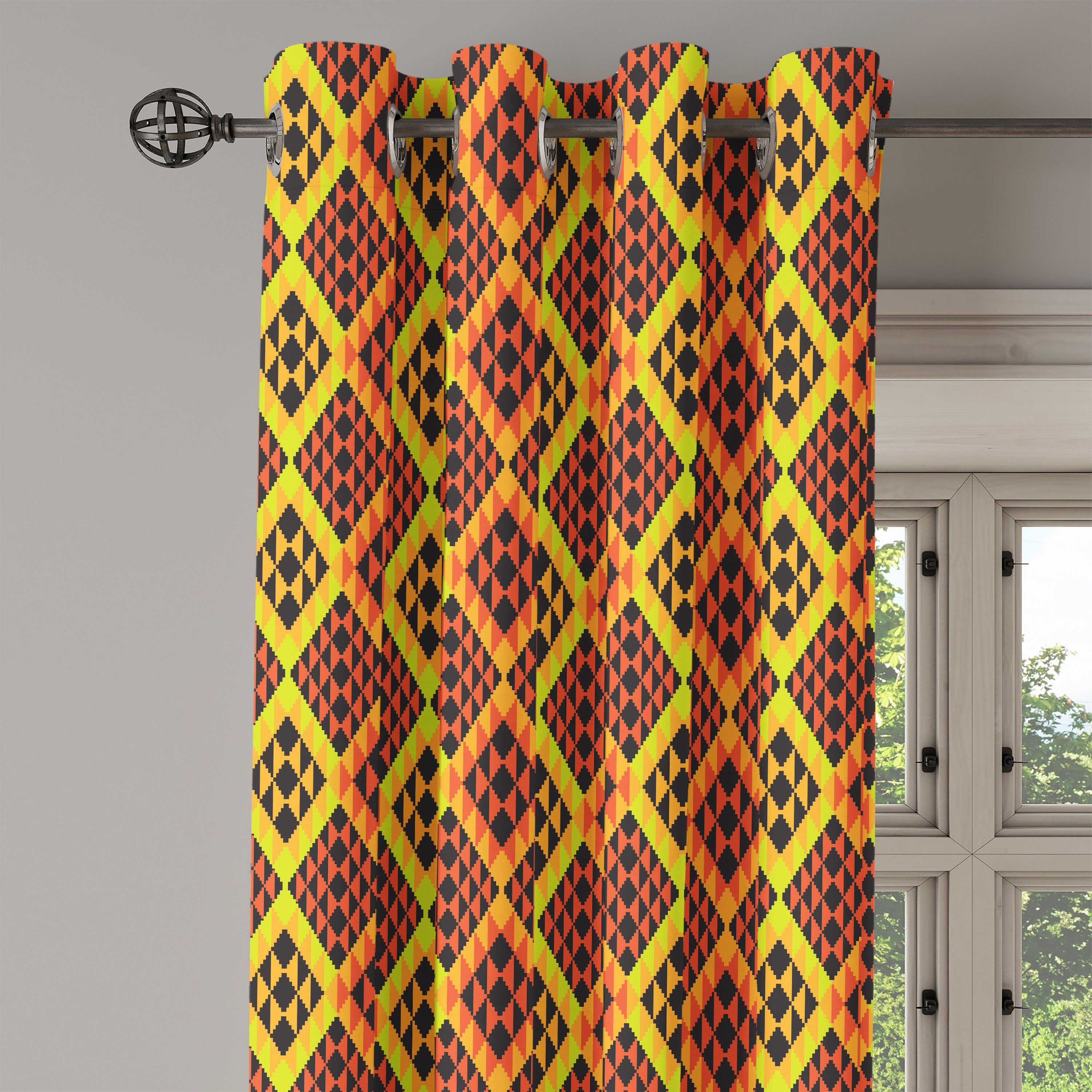 peruanische Schlafzimmer Dekorative 2-Panel-Fenstervorhänge Wohnzimmer, Gardine Rhombus für Kente Muster Abakuhaus,