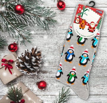 BRUBAKER Socken Weihnachtssocken - Lustige Socken für Damen und Herren (3-Paar, Unisex Baumwollsocken) Pinguine, Schneemänner und Chillin with my Snowmies