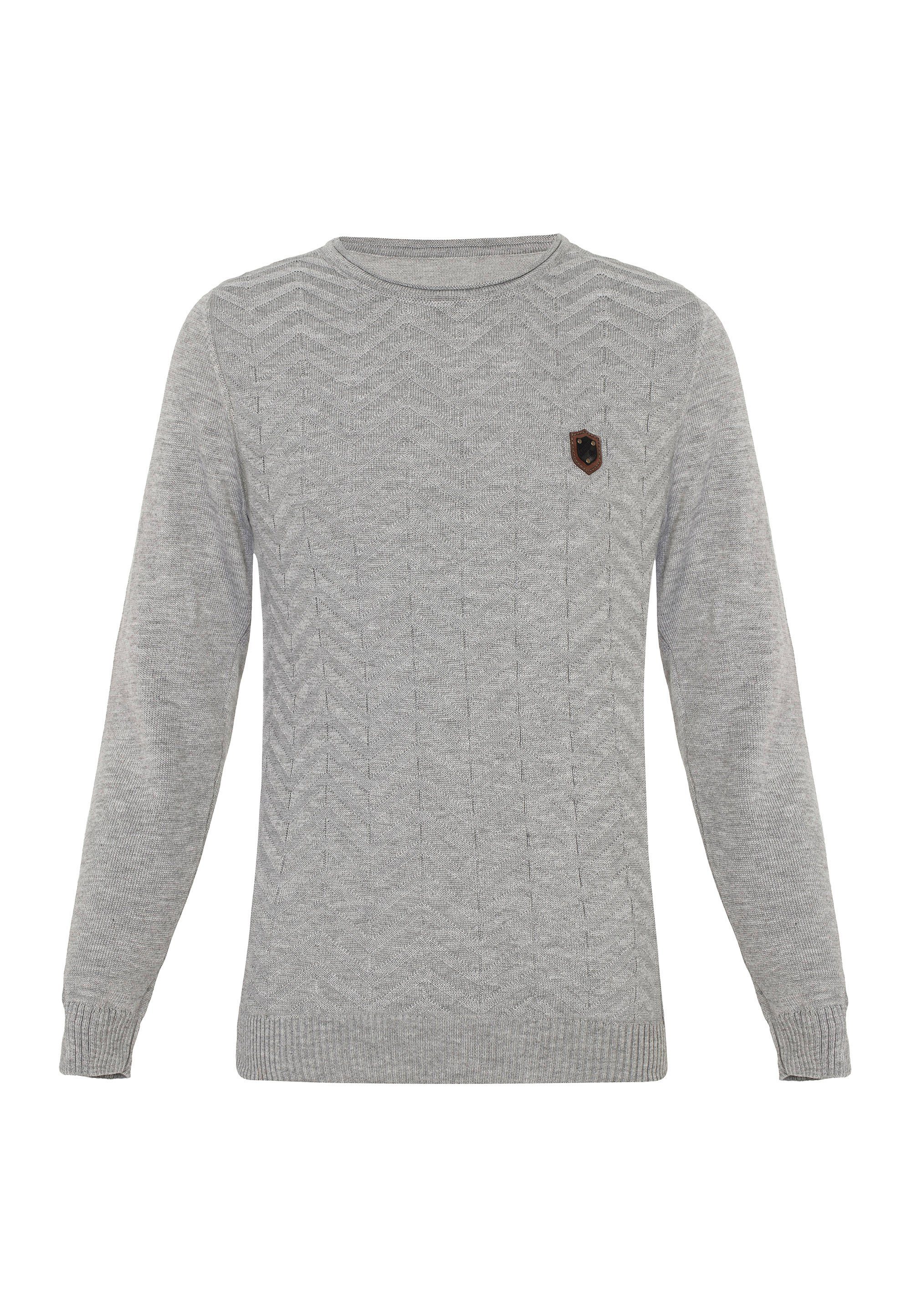 Cipo & Baxx grau Strickpullover bequemem Rundhalsausschnitt mit