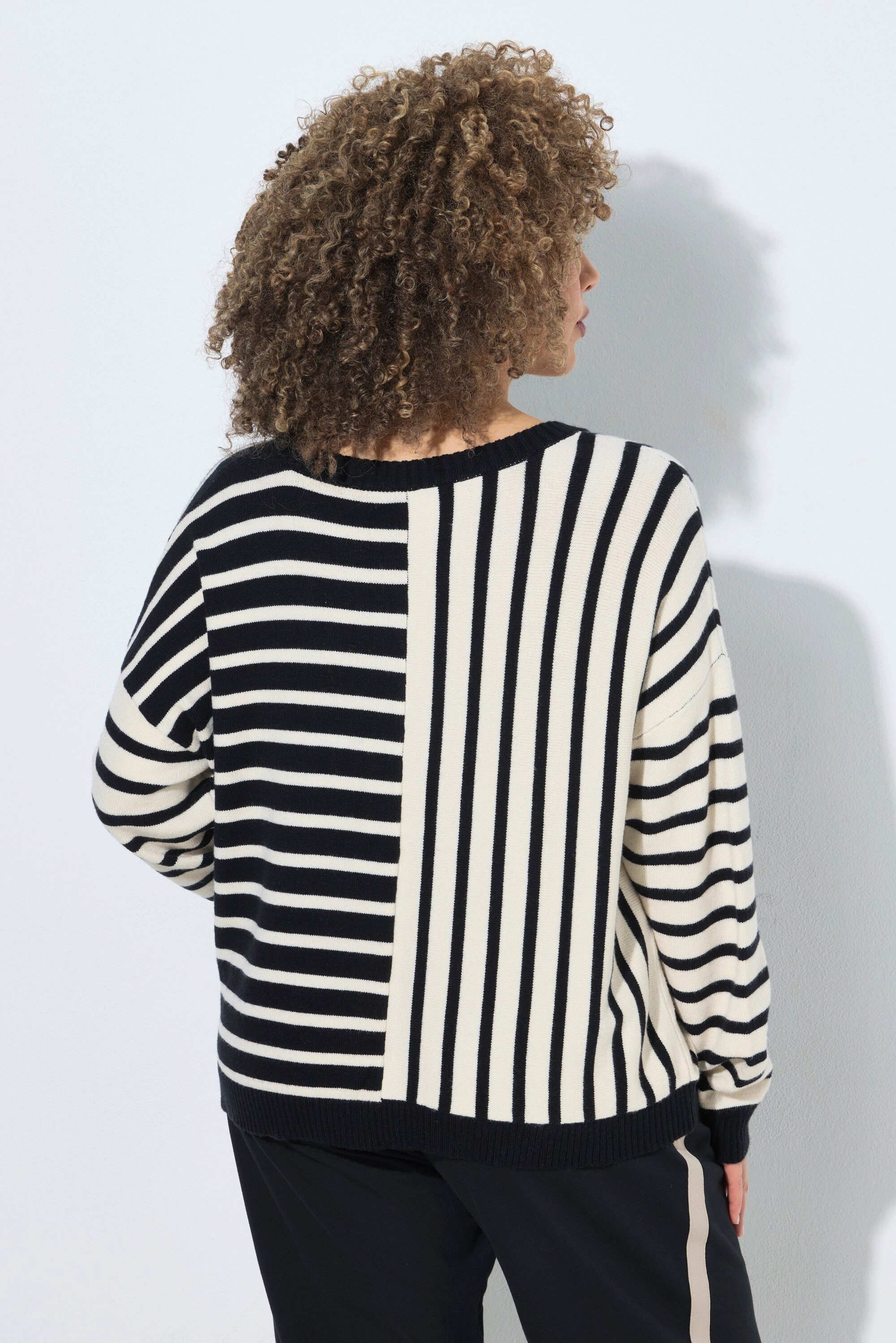Ulla Popken Strickpullover Pullover Streifenmix Oversized Rundhals Langarm