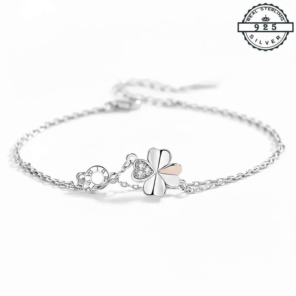 Taffstyle Silberarmband Glücksarmband Kleeblatt 925 Sterling Silber filigran Damen Schmuck (Zartes Silberarmband mit Kleeblatt-Anhänger als Glückssymbol - Geschenkidee)