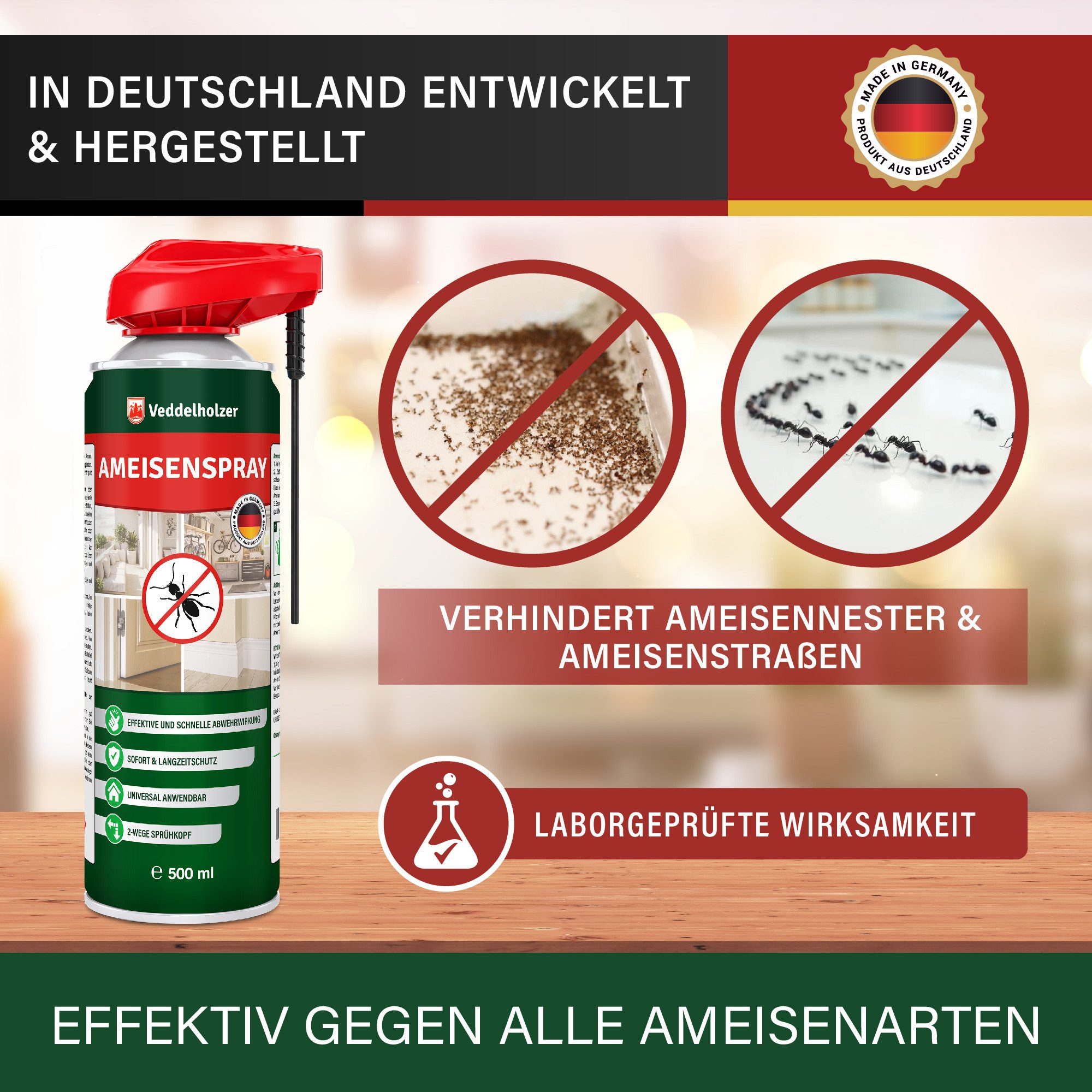 Veddelholzer Insektenspray 500 ml Ameisenspray Effektives Ameisenspray mit Sofortwirkung, gegen Ameisen im Haus, Garten & auf der Terrasse – Bild 5 von 5