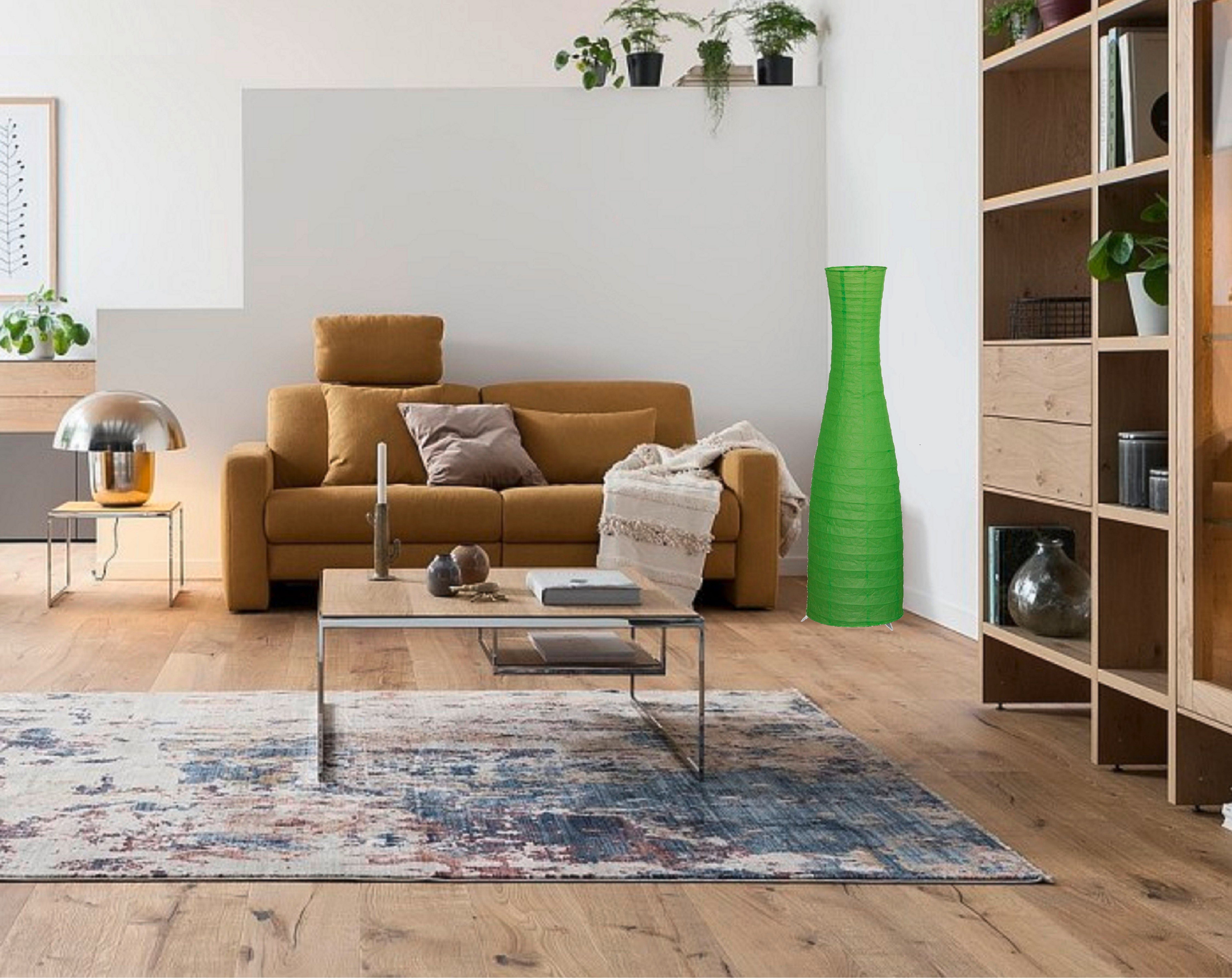 TRANGO LED Stehlampe, 1231-027L Design LED Reispapier Stehlampe *SWEDEN* Reispapierlampe *HANDMADE* Stehleuchte mit grünen Lampenschirm inkl. 2x E14 LED Leuchtmittel, Form: Rund, Höhe: 125cm, Wohnraumlampe, Standlampe