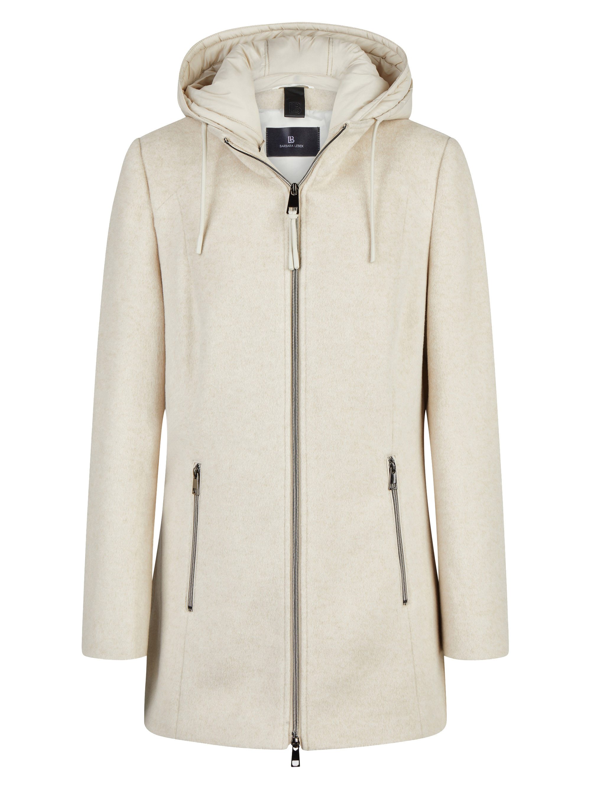 Barbara Lebek Wolljacke Damenmantel oder Wollmantel mit Kapuze in Beige