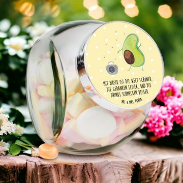 Mr. & Mrs. Panda Vorratsglas XL 2000ml Avocado Tanzen - Gelb Pastell - Geschenk, Müslidose, Gesund, Premium Glas, (1-tlg), Stilvoll & Praktisch