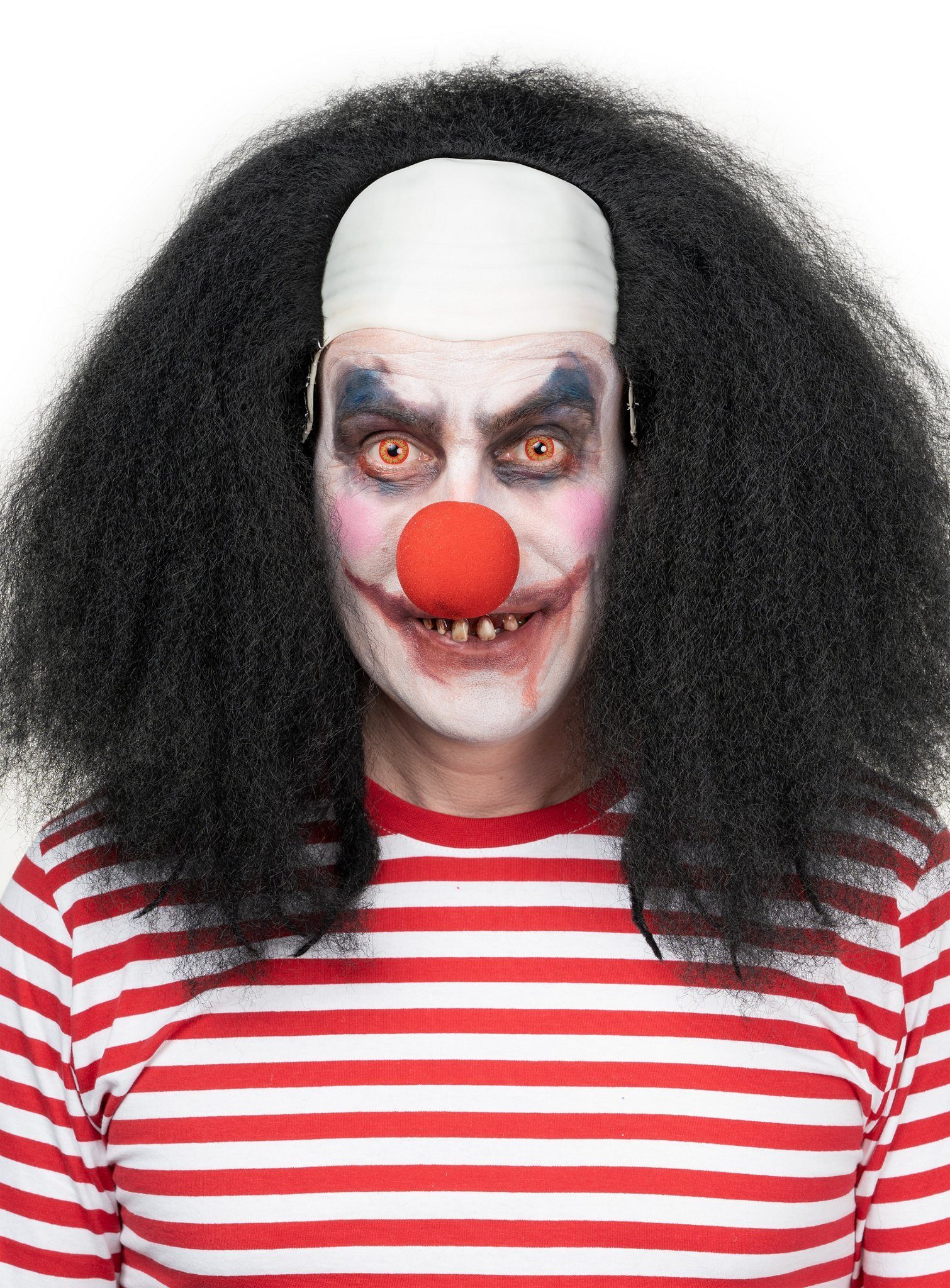 Metamorph Kostüm-Perücke Scary Horrorclown schwarz - Halloween Perücke, Langhaarige Clownsperücke mit Latexstirn