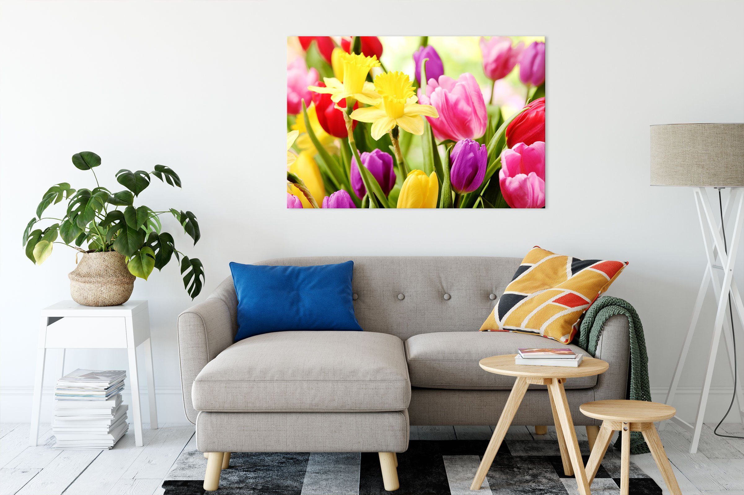 Pixxprint Leinwandbild Osterglocken und Tulpen, Osterglocken und Tulpen (1 günstig online kaufen