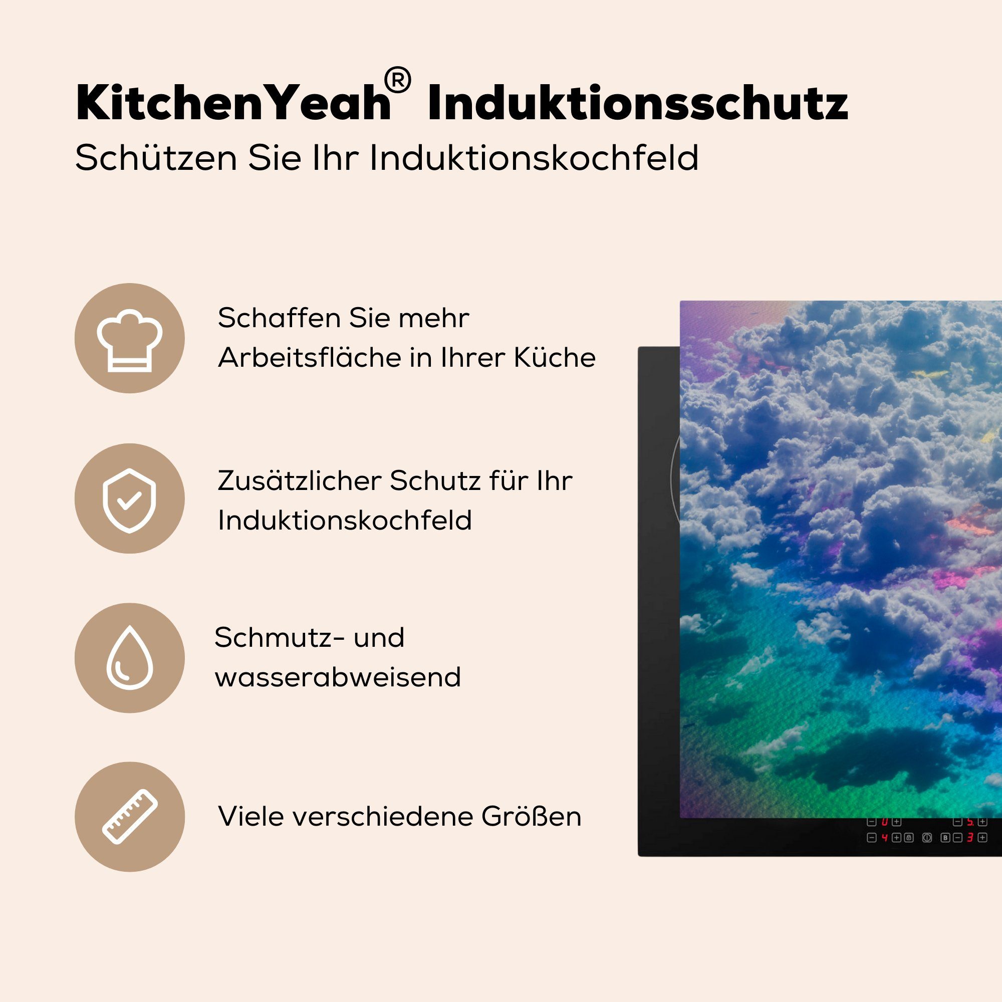 Induktionskochfeld MuchoWow für Vinyl, Wolken Herdblende-/Abdeckplatte 81x52 cm, (1 die Schutz tlg), küche, mit Ceranfeldabdeckung Regenbogen,